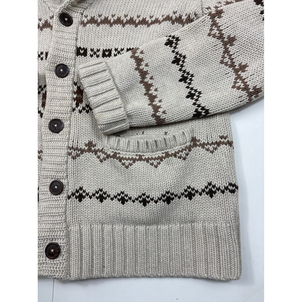 Salt Valley Fair Isle Shawl Collar Cardigan Women's S Cotton Brown - Picture 2 of 9